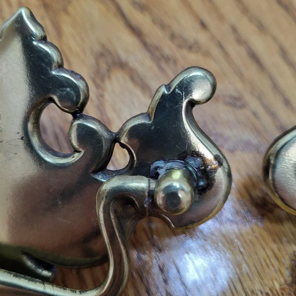 VTG Brass Batwing Drop Bail Drawer Pull Chippendale Style Continental Hardware 3